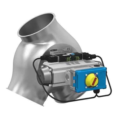 Boîte à clapet avec collet, asymétrique, avec vérin rotatif pneumatique