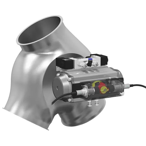 Boîte à clapet avec collet, asymétrique, avec vérin rotatif pneumatique, ATEX