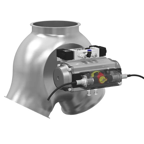 Boîte à clapet avec collet, symétrique, avec vérin rotatif pneumatique, ATEX