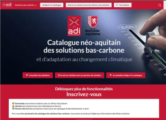 Catalogue néoaquitain des Solutions Bas Carbone et d'Adaptation