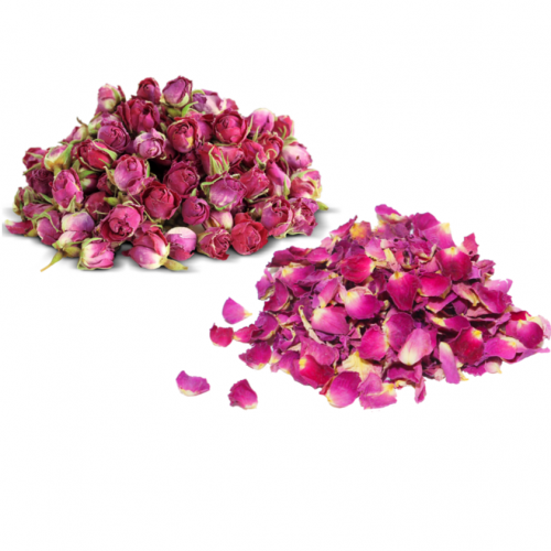 Boutons et pétales de roses de Damas séchés