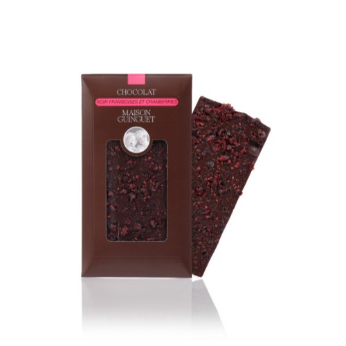 TABLETTE CHOCOLAT NOIR FRAMBOISES ET CRANBERRIES 