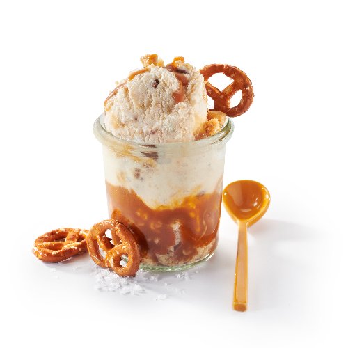 Crème glacée Bretzel sauce caramel gaufrettes chocolat