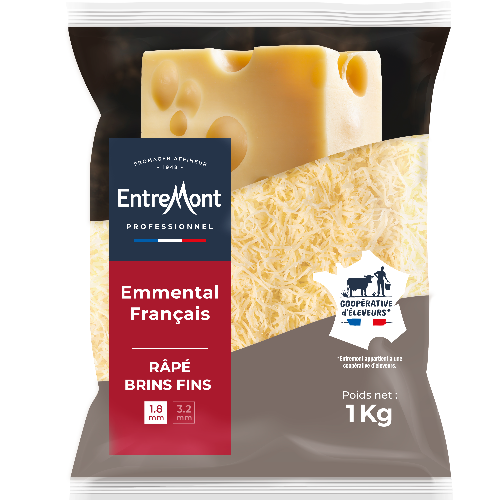 Emmental Râpé Brins fins 1,8 mm – Entremont Professionnel – 1kg