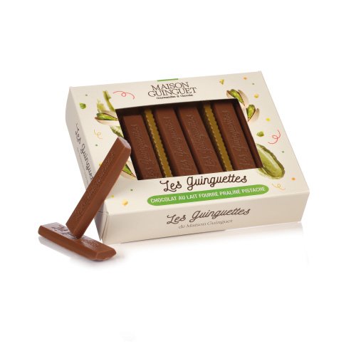 GUINGUETTES CHOCOLAT LAIT FOURREES D'UN PRALINE PISTACHE 