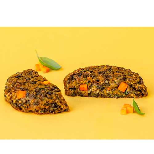 Galette de lentilles, vertes patate douce et curry bio