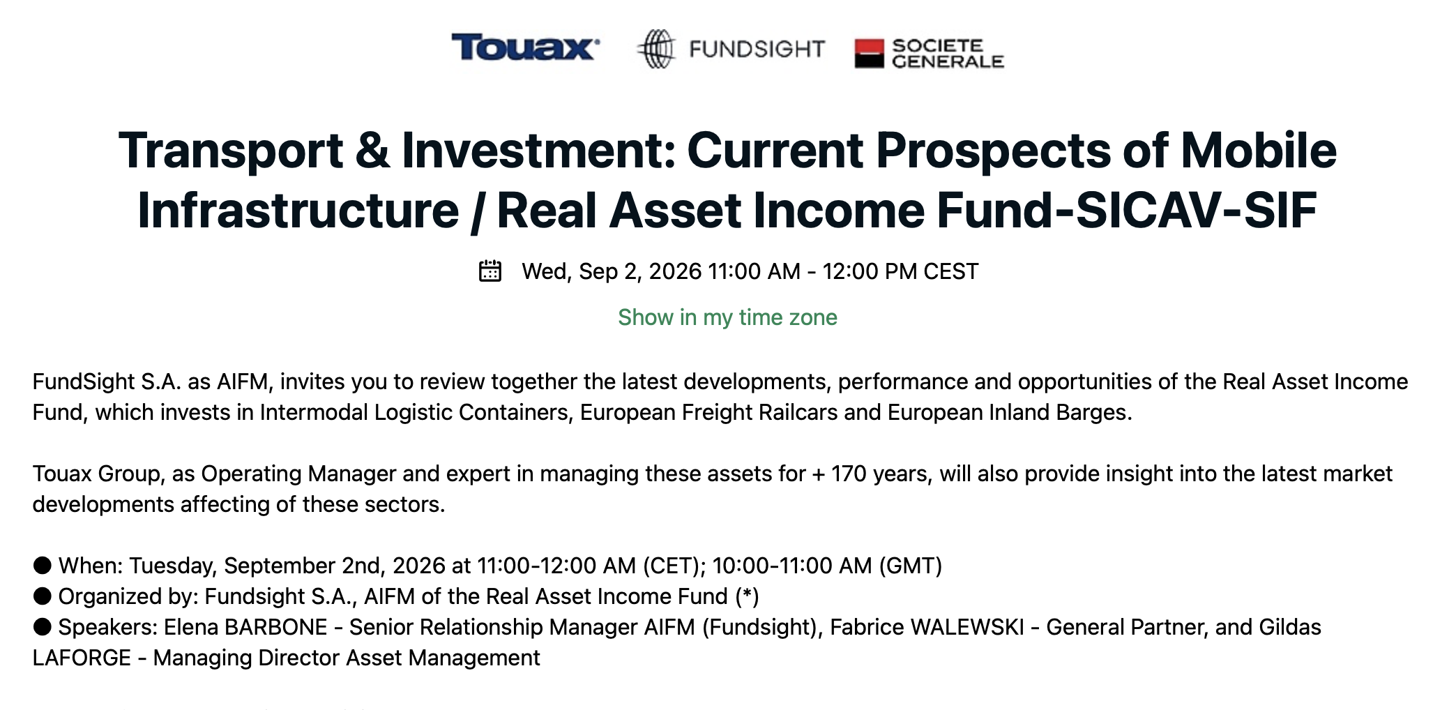 Transport & Investment: Current Prospects of Mobile Infrastructure / Real Asset Income Fund-SICAV-SIF