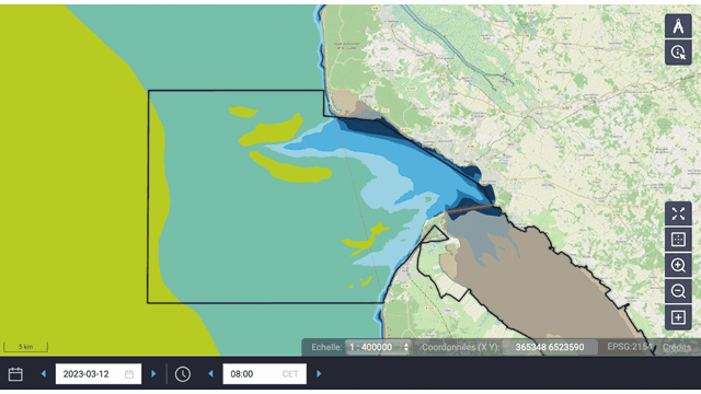 Visualisation de l’évolution de la hauteur significative des vagues  ©Jumeaux numériques du fleuve