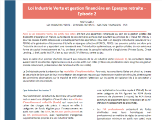 Loi Industrie Verte et gestion financière en Epargne retraite
