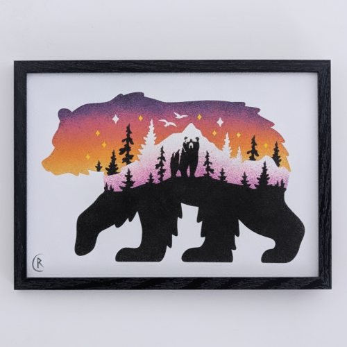 Tableau en sable : L'esprit de l'ours - Crépuscule